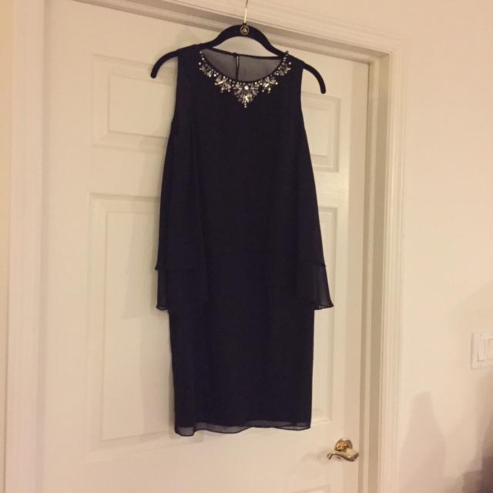 VINCE CAMUTO Chiffon Tiered Dress w/Rhinestones